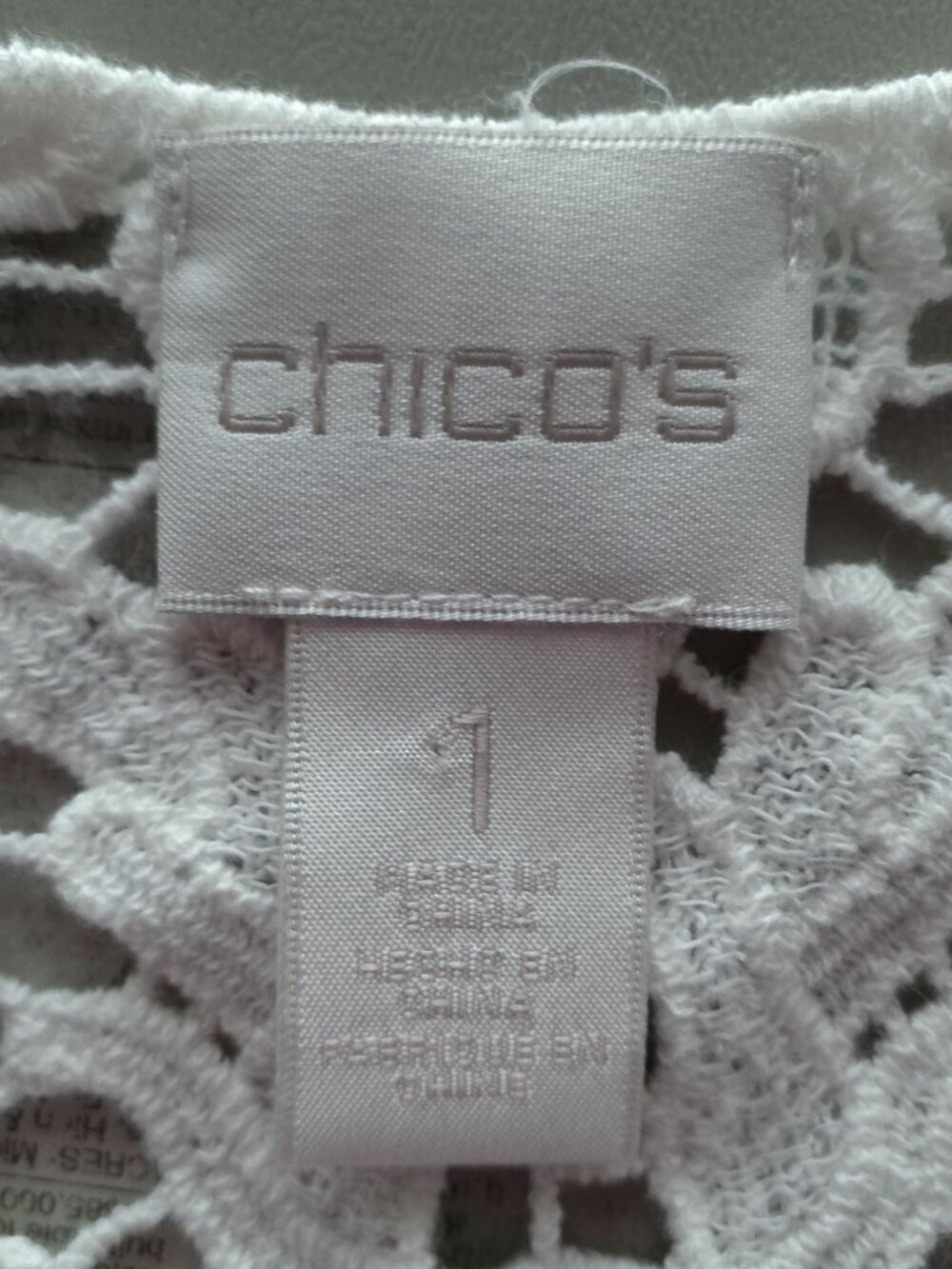 CHICO'S Shrt Sleeve Open Front Cream Sweater Sm.Popcorn Texture w/Lace/Sequins M - Picture 6 of 10